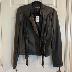 Faux Leather Jacket with Fringe
